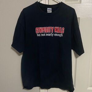 Gildan Black Short-Sleeve Tee with Red and White Graphic